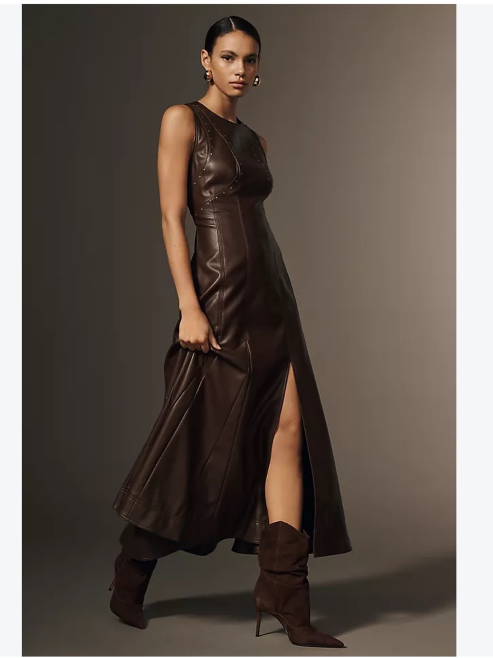 Pilcro Studded Faux-Leather Maxi Dress with Side Slit - Size SP - BNWT